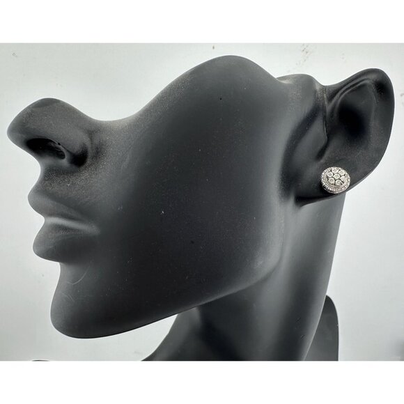 Natural Diamond Halo Stud Earrings in Sterling Silver - Picture 2 of 14